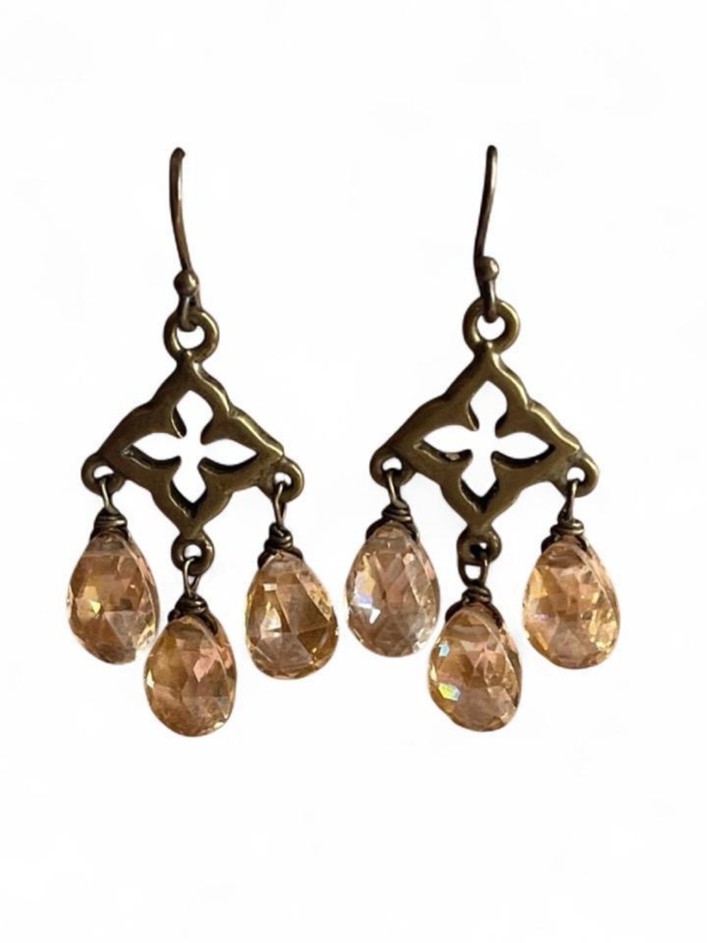 NWOT WA Studios Bronze and Crystal Drop Earrings